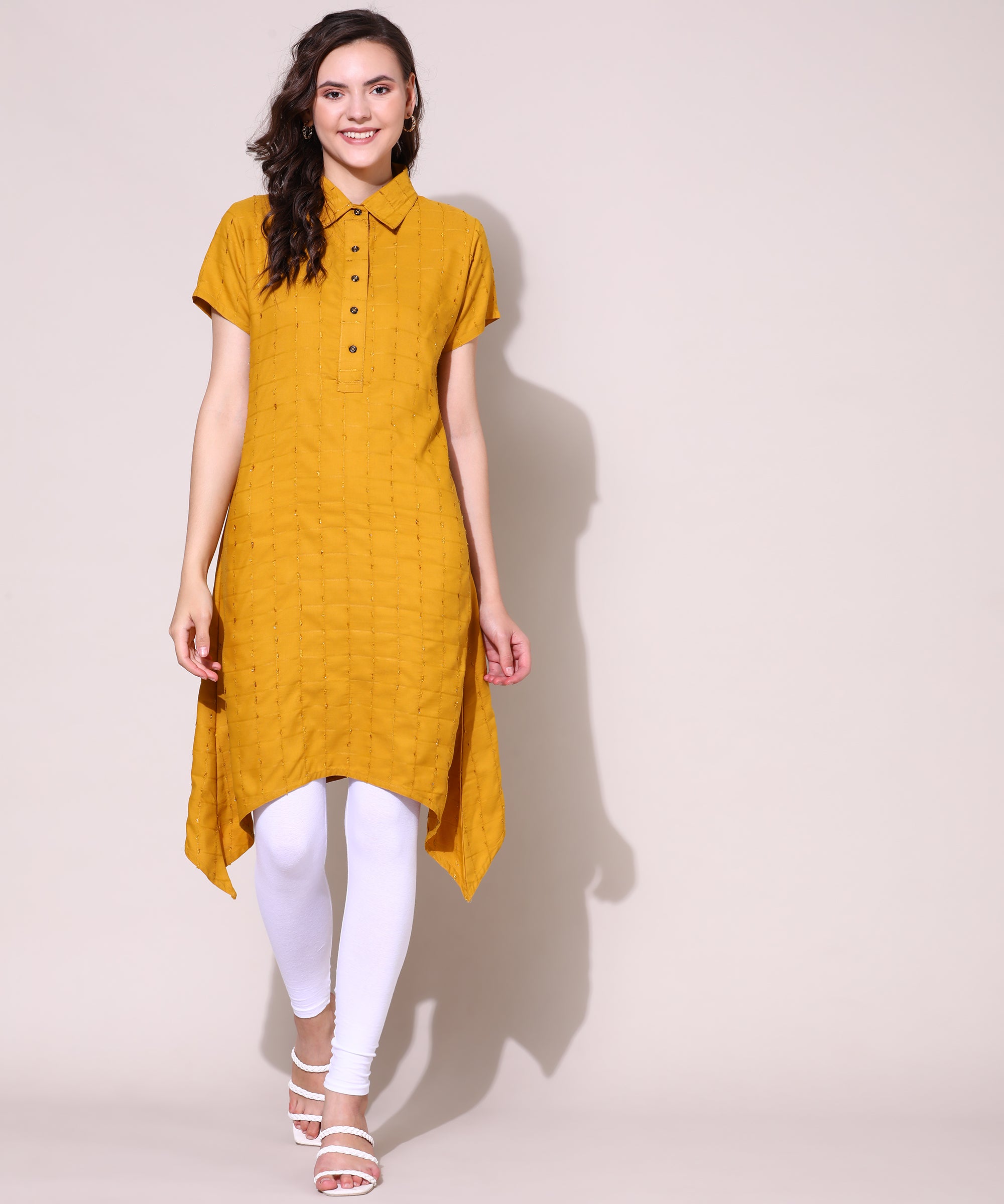 $52 - $64 - Yellow Pashmina Kurti and Yellow Pashmina Tunic Online Shopping